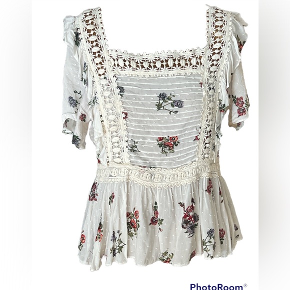 ANTHROPOLOGIE Eri + Ali Roussillon Floral Top EUC SIZE L BOHO unique pep… - Picture 4 of 11